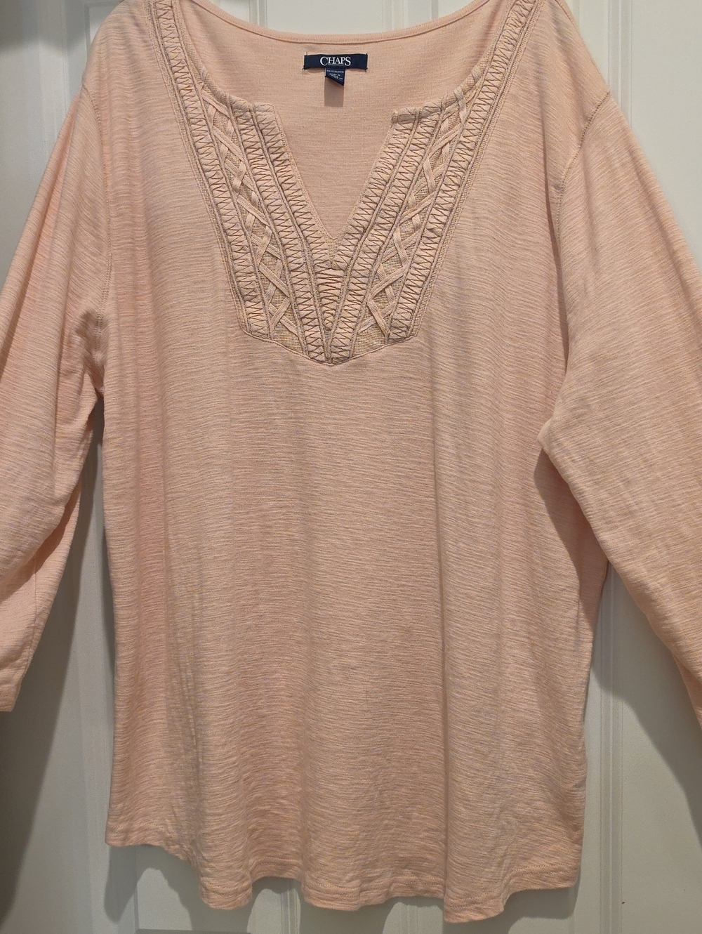 Chaps Women's Pink/Peach Embroidered V-Neck Top 3x
